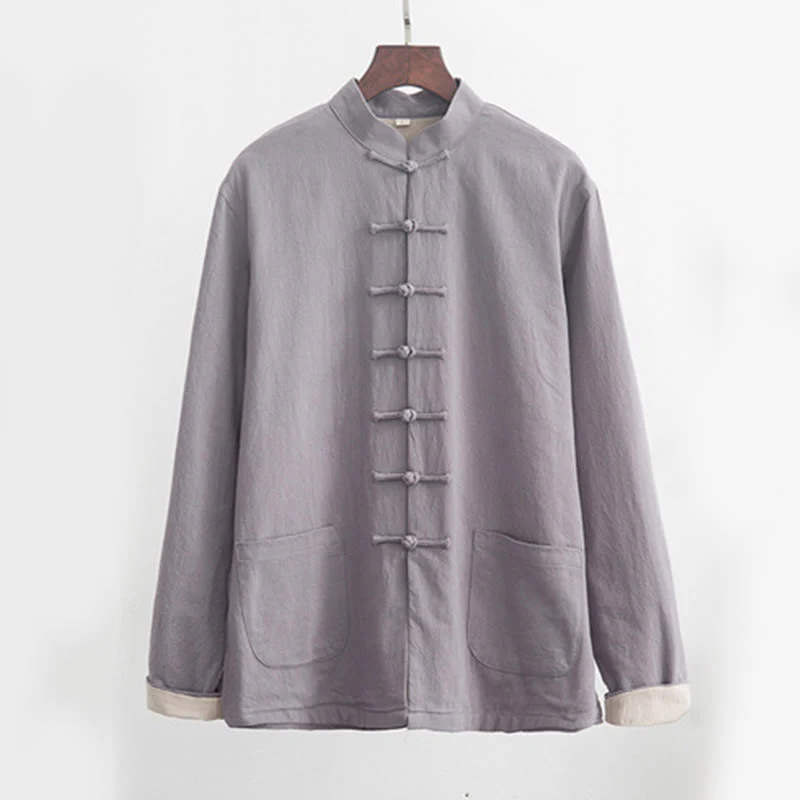 Buddha Stones 2 pezzi Zen Tang Suit da uomo in lino con bottoni a rana, camicia a maniche lunghe e pantaloni set - Image 2