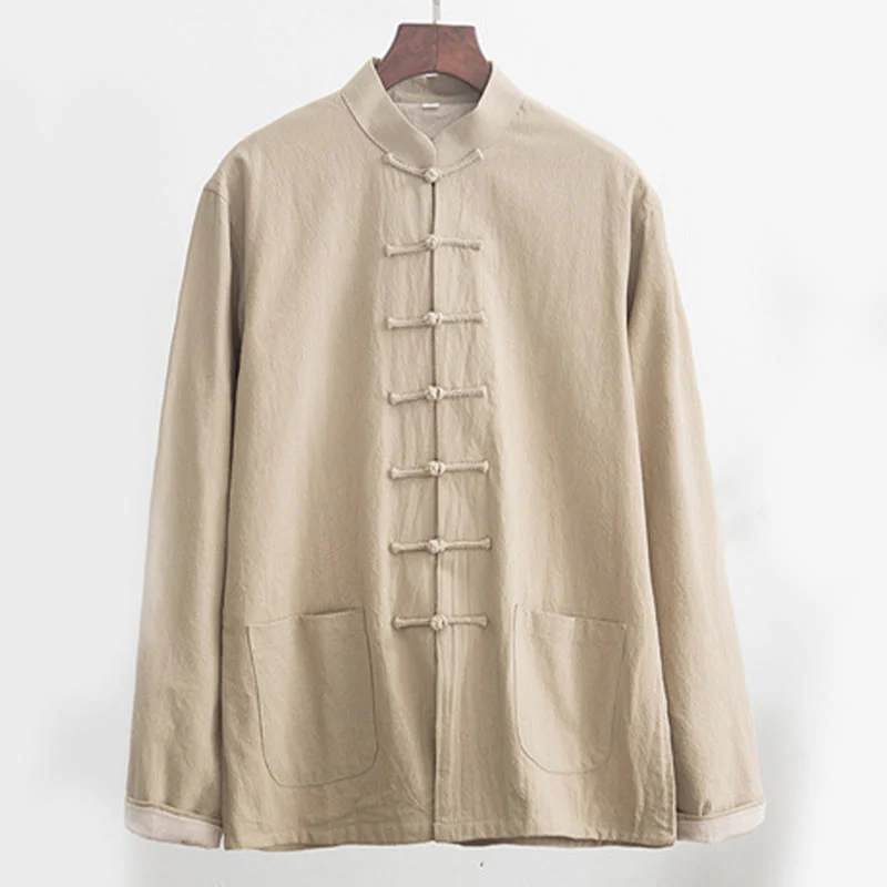 Buddha Stones 2 pezzi Zen Tang Suit da uomo in lino con bottoni a rana, camicia a maniche lunghe e pantaloni set - Image 22