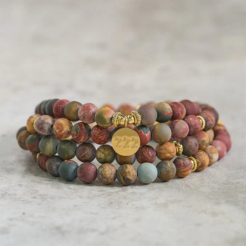Buddha Stones 222 Numero Angelico 108 Mala di Perle di Diaspro Picasso Mala Energetico - Image 3