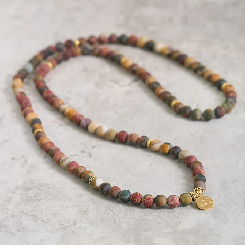 Buddha Stones 222 Numero Angelico 108 Mala di Perle di Diaspro Picasso Mala Energetico - Image 5