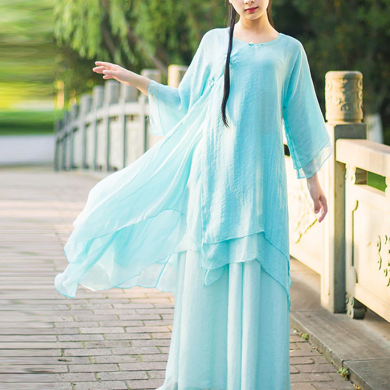 Buddha Stones 3 pezzi Yoga Chiffon Abbigliamento uniforme Meditazione Zen Pratica Set da donna - Image 20