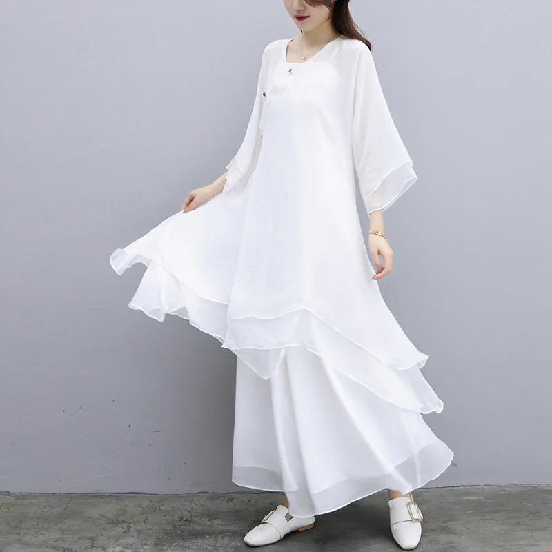 Buddha Stones 3 pezzi Yoga Chiffon Abbigliamento uniforme Meditazione Zen Pratica Set da donna - Image 27