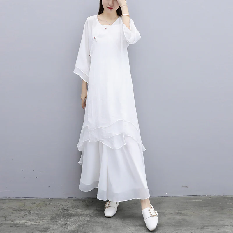 Buddha Stones 3 pezzi Yoga Chiffon Abbigliamento uniforme Meditazione Zen Pratica Set da donna - Image 28