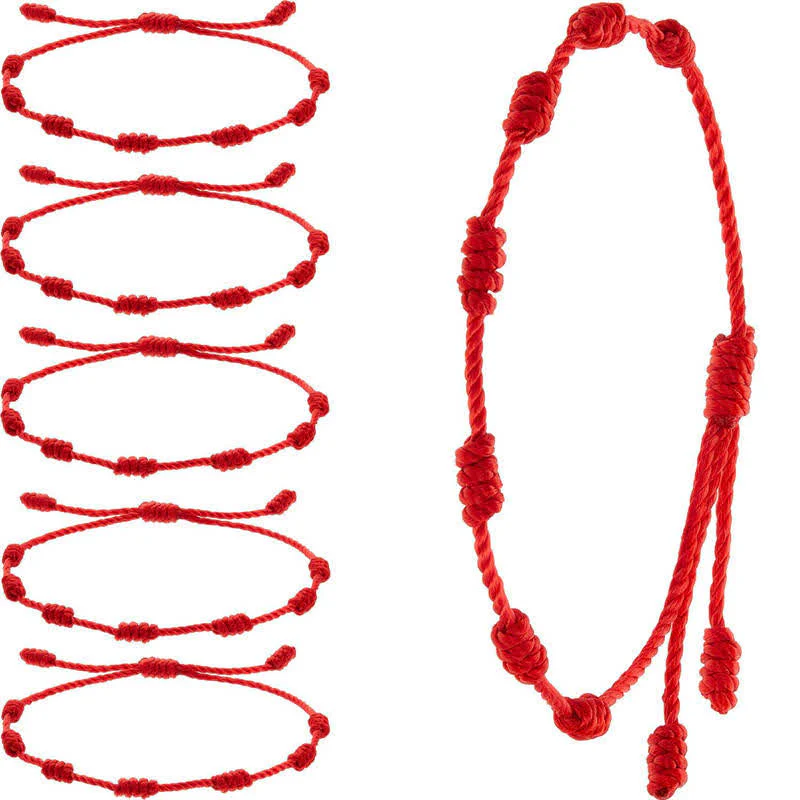 Buddha Stones 4 pezzi braccialetto di protezione con corda rossa a sette nodi contro il malocchio - Image 13