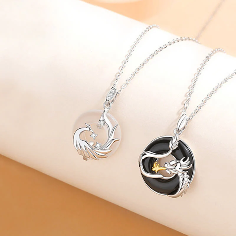 Buddha Stones 925 Argento Sterling Anno del Drago Onice Nero Naturale Calcedonio Drago Fenice Pace Fibbia Collana Pendente di Protezione - Image 8