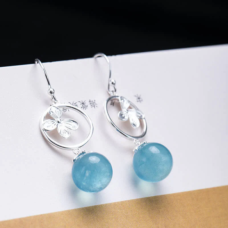 Buddha Stones 925 Sterling Silver Acquamarina Naturale Foglia Fiore Orecchini Collana Pace - Image 15