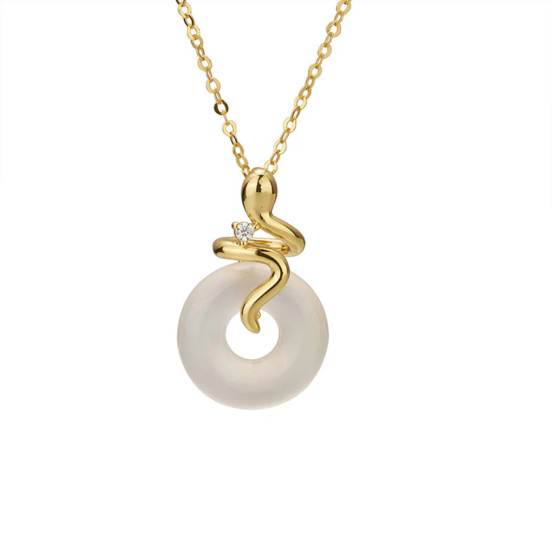 Buddha Stones 925 Sterling Silver Anno del serpente Calcedonio Pace fibbia Collana pendente positivo - Image 3