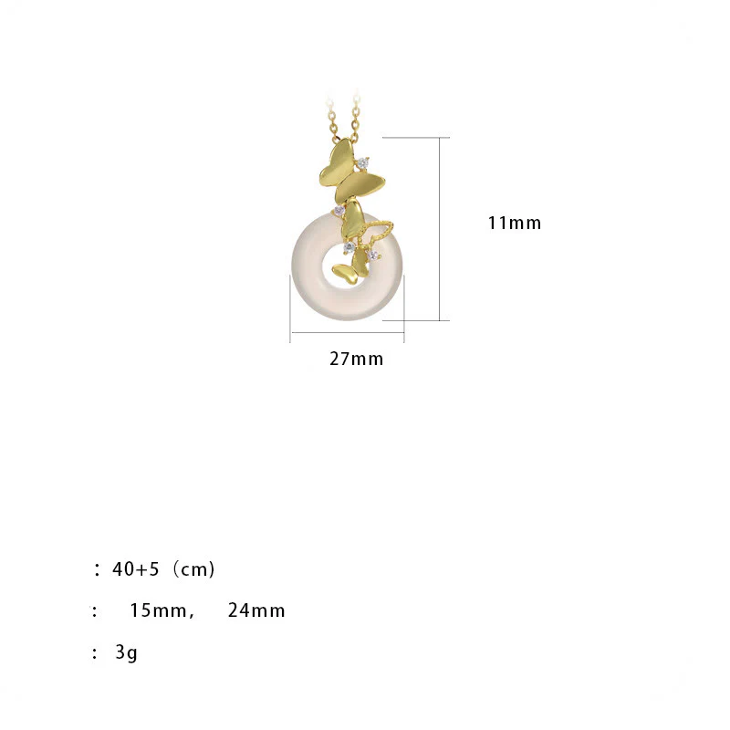 Buddha Stones 925 Sterling Silver Butterfly Calcedonio Pace Fibbia Benedizione Fortuna Collana Pendente - Image 3