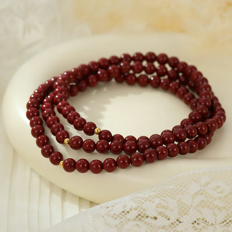 Buddha Stones 925 Sterling Silver Cinnabar Beads Benedizione Cavigliera - Image 2