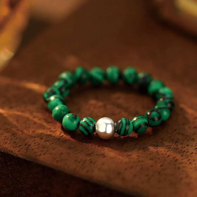 Buddha Stones 925 Sterling Silver Crystal Beads White Jade Black Onyx Blessing Anello elastico - Image 14