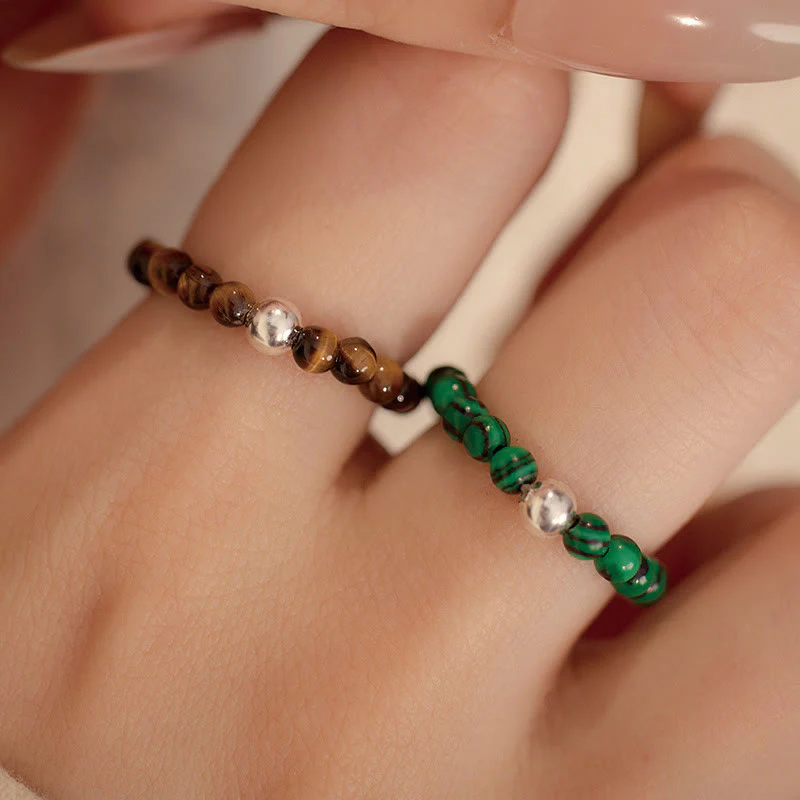 Buddha Stones 925 Sterling Silver Crystal Beads White Jade Black Onyx Blessing Anello elastico - Image 16