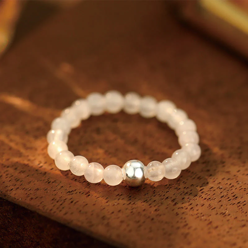 Buddha Stones 925 Sterling Silver Crystal Beads White Jade Black Onyx Blessing Anello elastico - Image 2