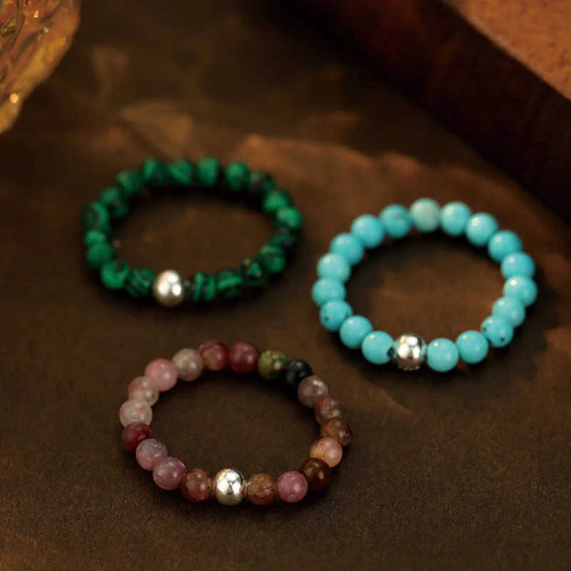 Buddha Stones 925 Sterling Silver Crystal Beads White Jade Black Onyx Blessing Anello elastico - Image 22