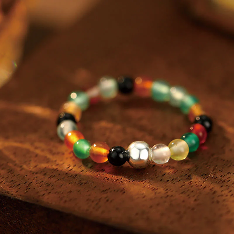 Buddha Stones 925 Sterling Silver Crystal Beads White Jade Black Onyx Blessing Anello elastico - Image 30