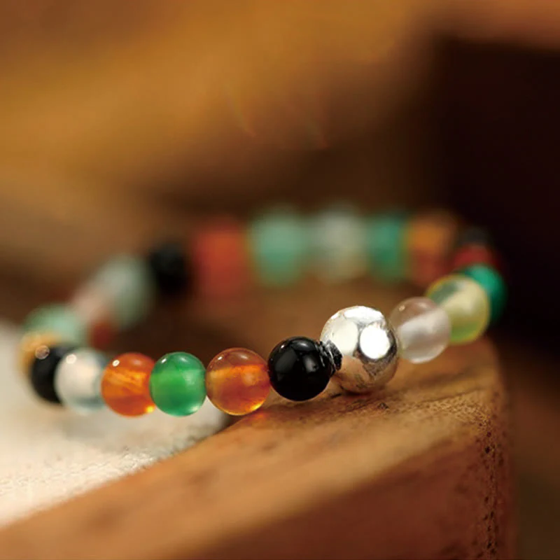 Buddha Stones 925 Sterling Silver Crystal Beads White Jade Black Onyx Blessing Anello elastico - Image 31