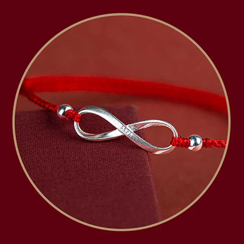 Buddha Stones 925 Sterling Silver Endless Knot Protezione Fortuna Braccialetto Cavigliera Corda Rossa - Image 10