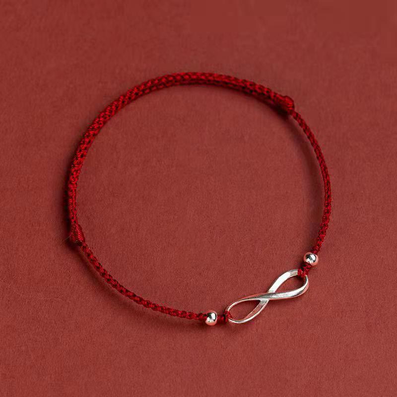 Buddha Stones 925 Sterling Silver Endless Knot Protezione Fortuna Braccialetto Cavigliera Corda Rossa - Image 14
