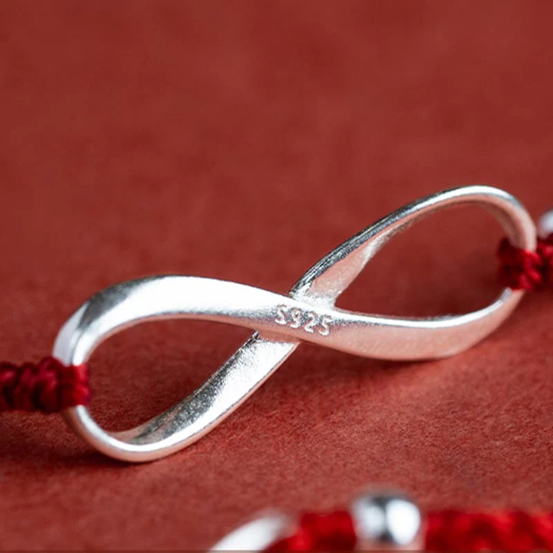 Buddha Stones 925 Sterling Silver Endless Knot Protezione Fortuna Braccialetto Cavigliera Corda Rossa - Image 16