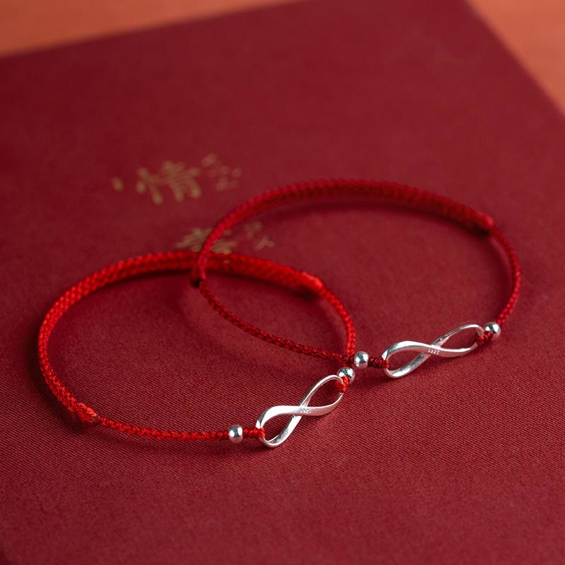 Buddha Stones 925 Sterling Silver Endless Knot Protezione Fortuna Braccialetto Cavigliera Corda Rossa - Image 2