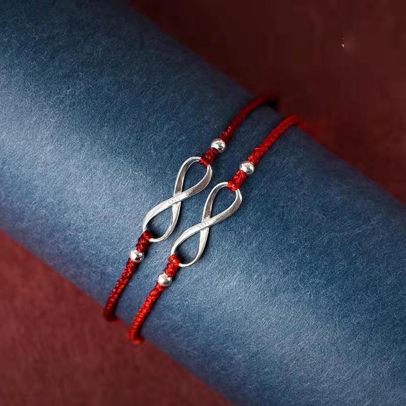 Buddha Stones 925 Sterling Silver Endless Knot Protezione Fortuna Braccialetto Cavigliera Corda Rossa - Image 4