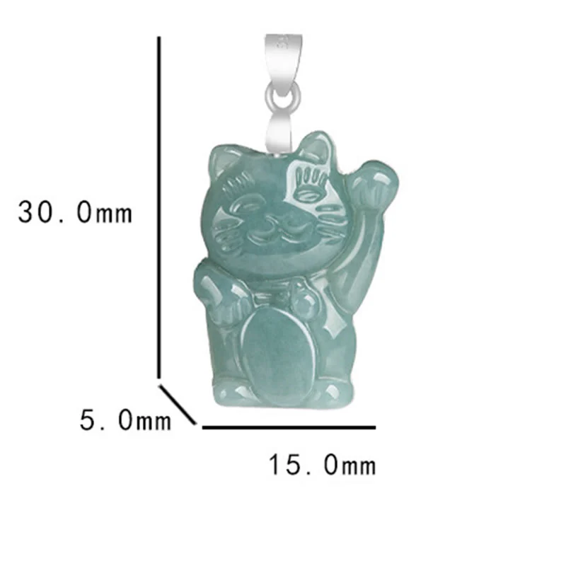 Collana con ciondolo in acciaio al titanio e gatto portafortuna in giada naturale Buddha Stones - Image 6