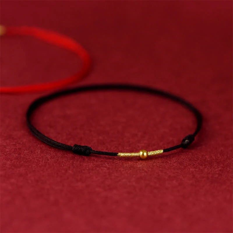 Buddha Stones 925 Sterling Silver Golden Bead Protezione Braccialetto Corda Intrecciata Cavigliera - Image 4