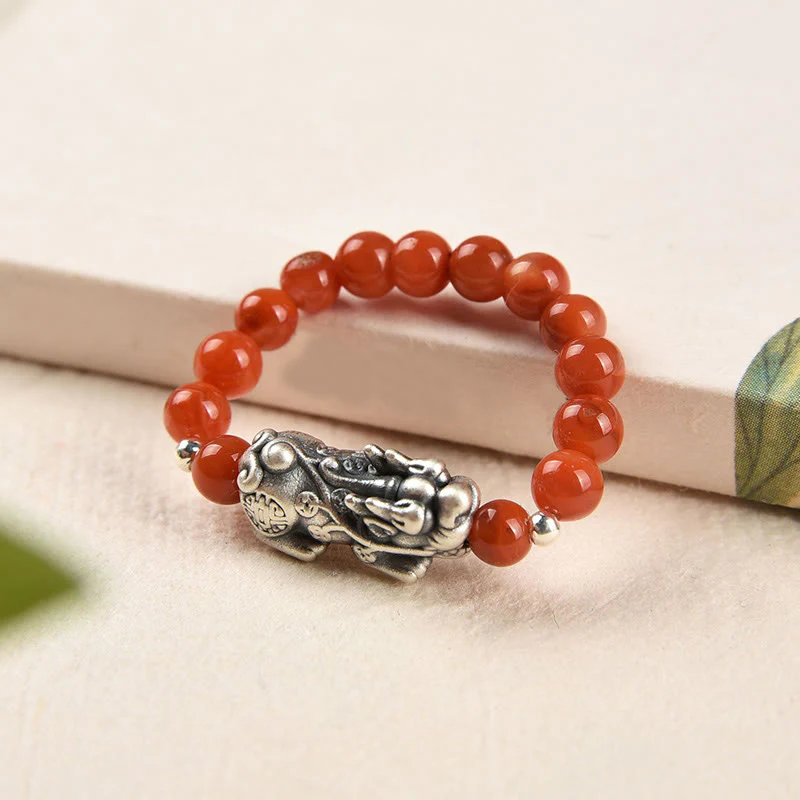 Buddha Stones 925 Sterling Silver Granato Naturale Pietra di Luna Agata Rossa Anello PiXiu Wealth - Image 10