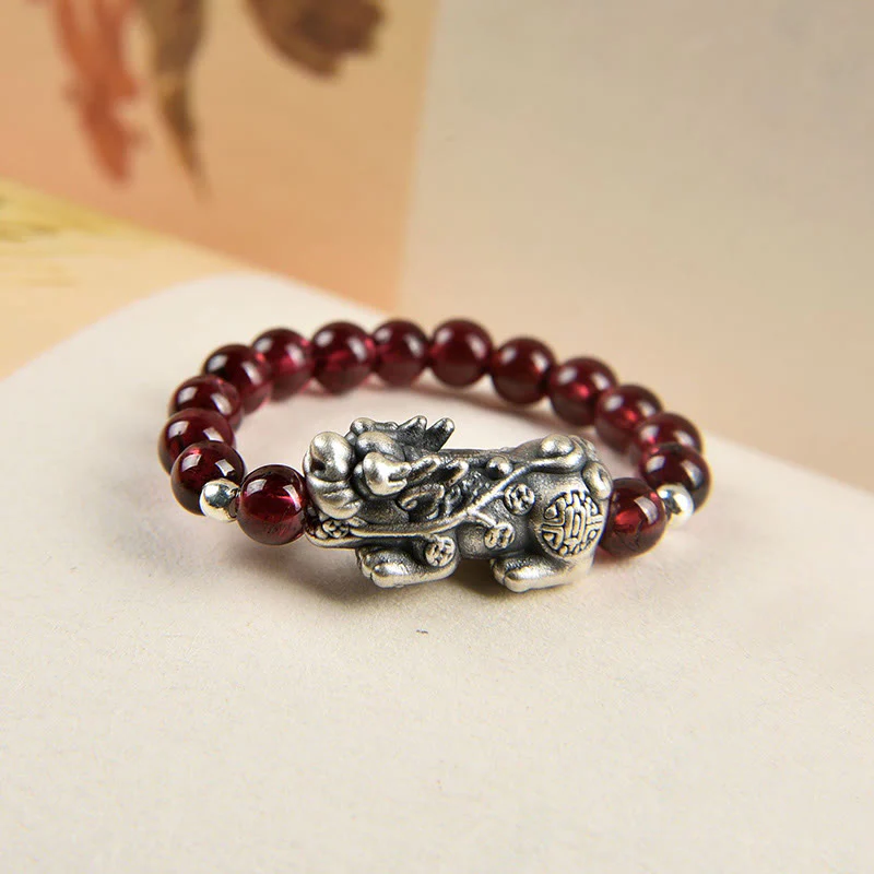 Buddha Stones 925 Sterling Silver Granato Naturale Pietra di Luna Agata Rossa Anello PiXiu Wealth - Image 4