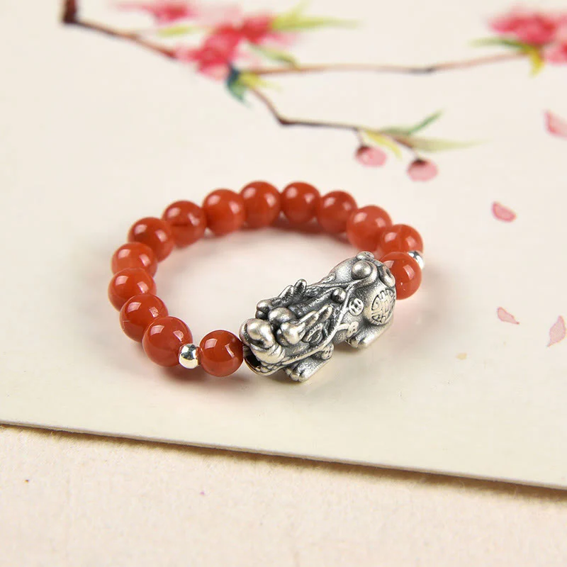 Buddha Stones 925 Sterling Silver Granato Naturale Pietra di Luna Agata Rossa Anello PiXiu Wealth - Image 9