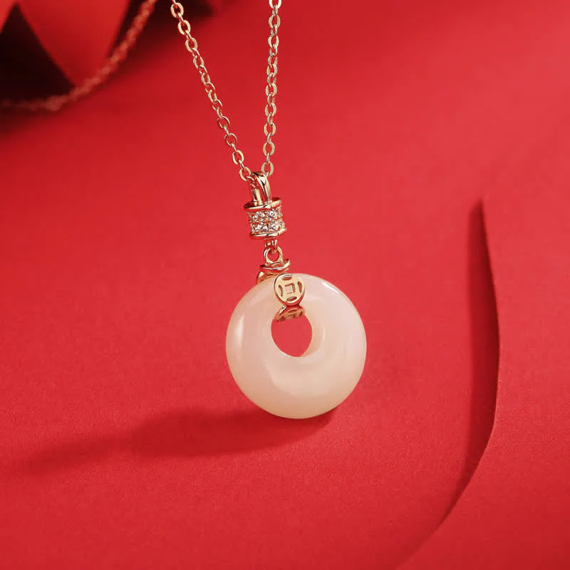 Buddha Stones 925 Sterling Silver Hetian Giada Bianca Moneta Fiore Pace Fibbia Collana Pendente Fortuna - Image 2