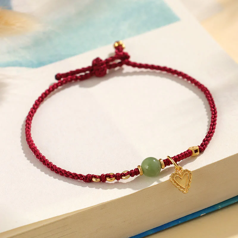 Buddha Stones 925 Sterling Silver Hetian Jade Bead Copper Coin Love Heart Charm Braccialetto portafortuna - Image 10