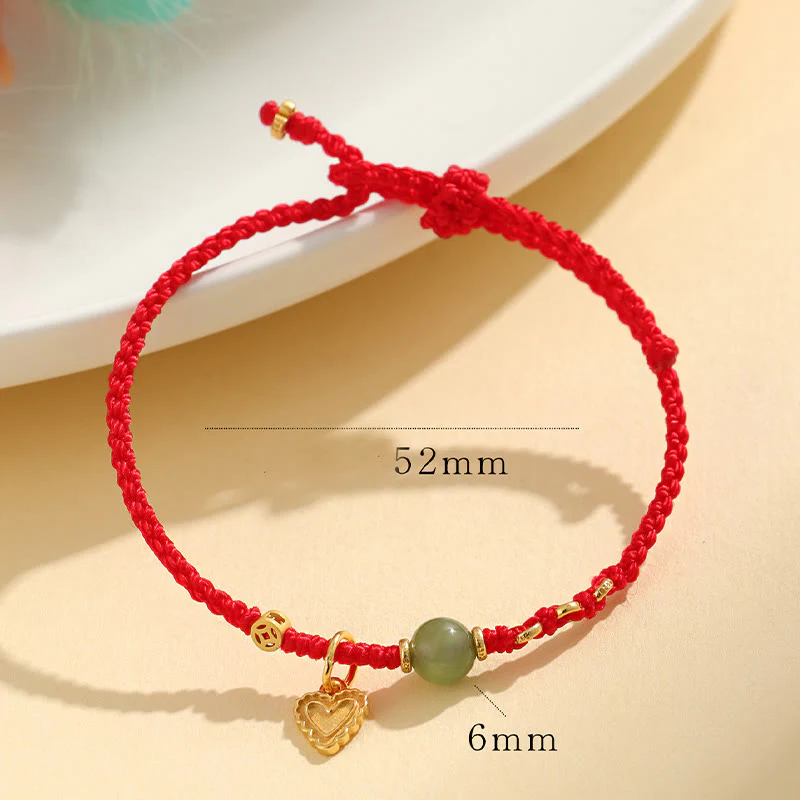 Buddha Stones 925 Sterling Silver Hetian Jade Bead Copper Coin Love Heart Charm Braccialetto portafortuna - Image 6