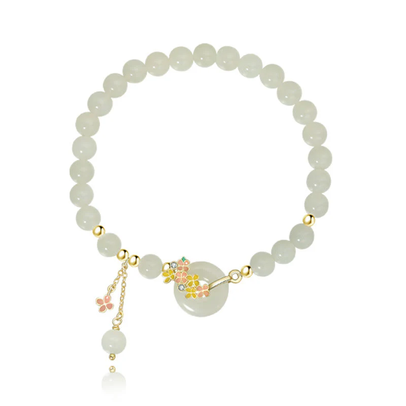 Buddha Stones 925 Sterling Silver Hetian naturale giada osmanto fiori fibbia della pace zircone fortuna braccialetto collana pendente - Image 10