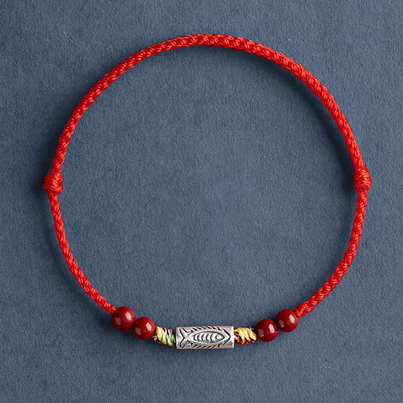 Buddha Stones 925 Sterling Silver Koi Fish Cinnabar Bead Wealth Braccialetto intrecciato artigianale Cavigliera - Image 11