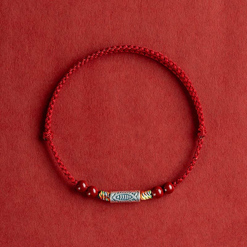 Buddha Stones 925 Sterling Silver Koi Fish Cinnabar Bead Wealth Braccialetto intrecciato artigianale Cavigliera - Image 13