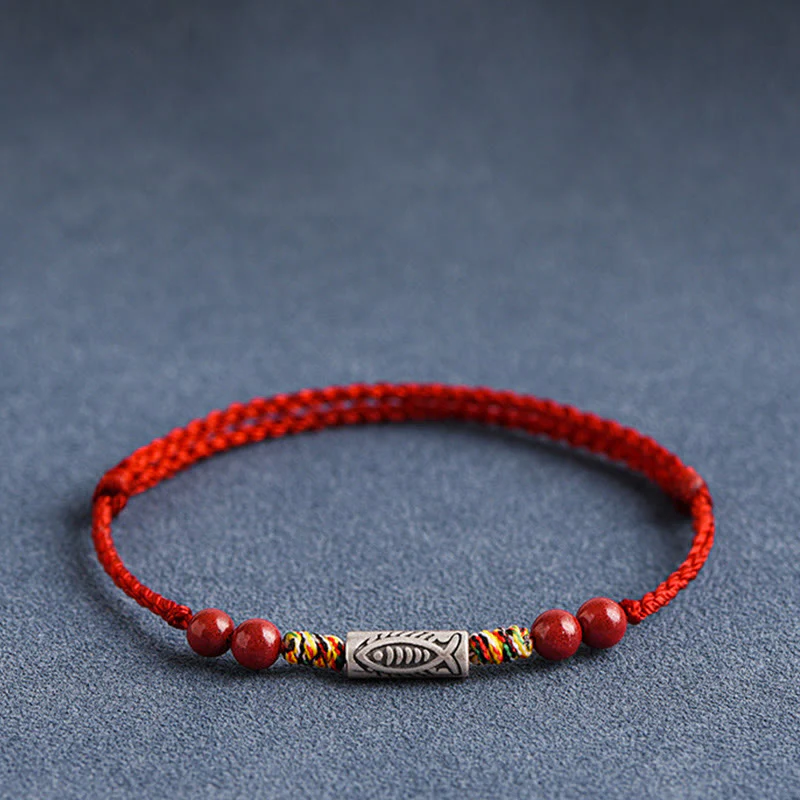 Buddha Stones 925 Sterling Silver Koi Fish Cinnabar Bead Wealth Braccialetto intrecciato artigianale Cavigliera - Image 14