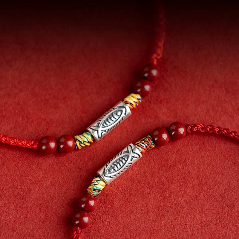 Buddha Stones 925 Sterling Silver Koi Fish Cinnabar Bead Wealth Braccialetto intrecciato artigianale Cavigliera - Image 16