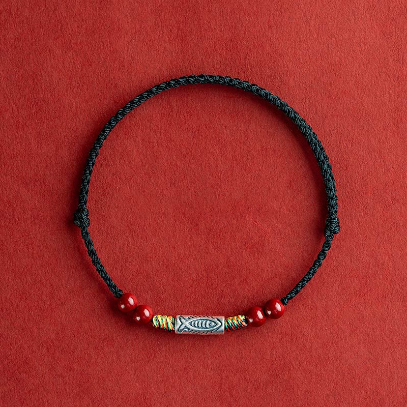 Buddha Stones 925 Sterling Silver Koi Fish Cinnabar Bead Wealth Braccialetto intrecciato artigianale Cavigliera - Image 18