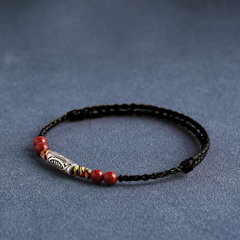 Buddha Stones 925 Sterling Silver Koi Fish Cinnabar Bead Wealth Braccialetto intrecciato artigianale Cavigliera - Image 19