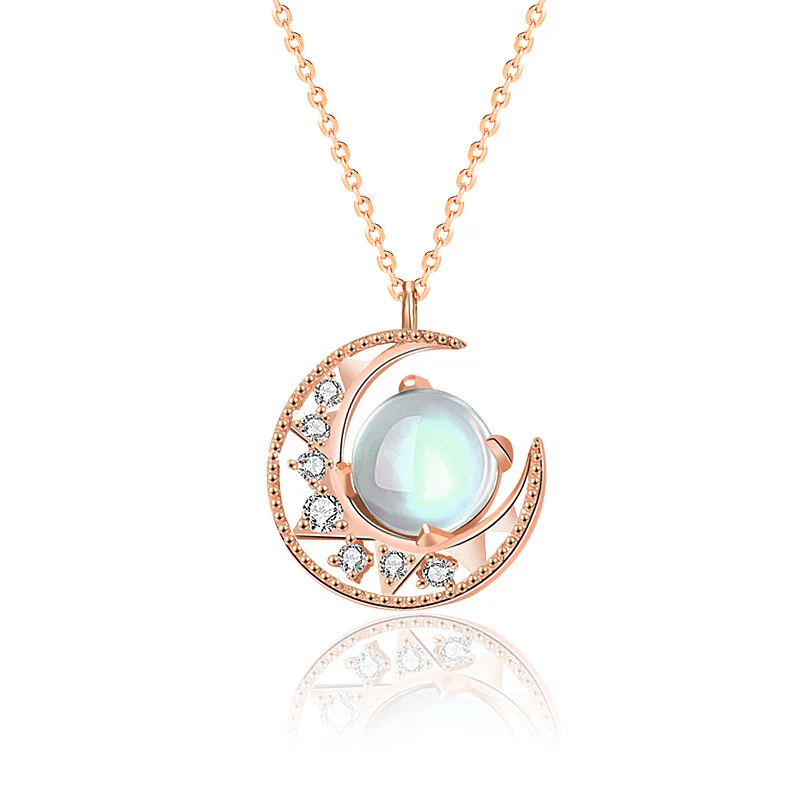 Buddha Stones 925 Sterling Silver Moonstone Moon Pattern Collana con ciondolo d'amore