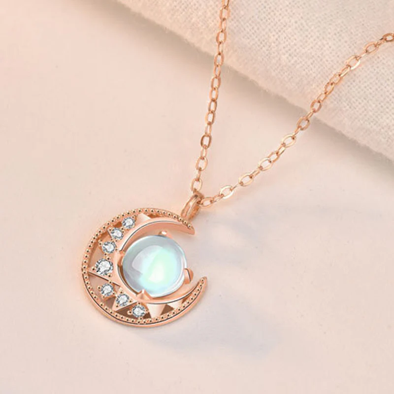 Buddha Stones 925 Sterling Silver Moonstone Moon Pattern Collana con ciondolo d'amore - Image 3
