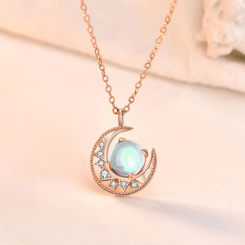 Buddha Stones 925 Sterling Silver Moonstone Moon Pattern Collana con ciondolo d'amore - Image 4