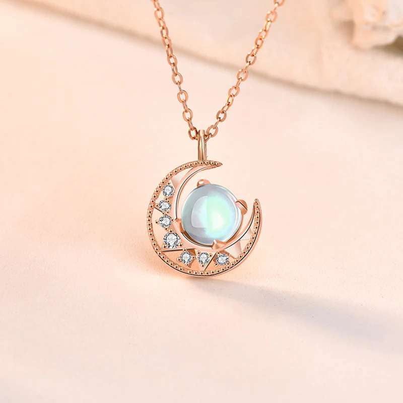 Buddha Stones 925 Sterling Silver Moonstone Moon Pattern Collana con ciondolo d'amore - Image 5