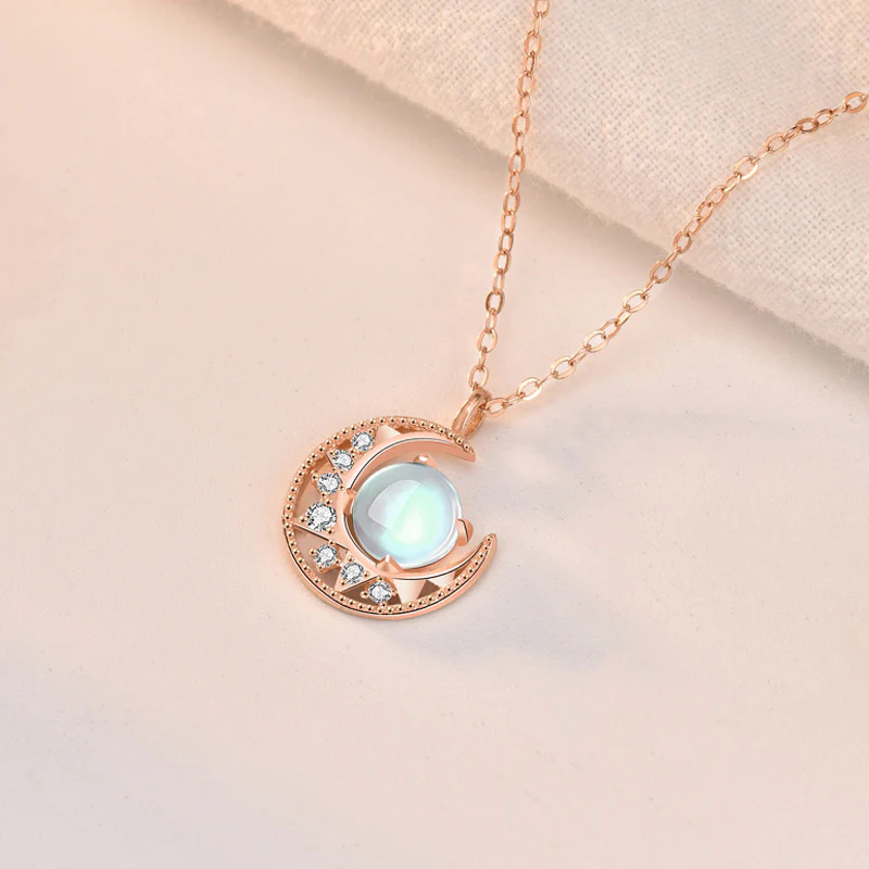 Buddha Stones 925 Sterling Silver Moonstone Moon Pattern Collana con ciondolo d'amore - Image 6
