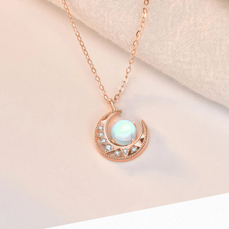 Buddha Stones 925 Sterling Silver Moonstone Moon Pattern Collana con ciondolo d'amore - Image 7