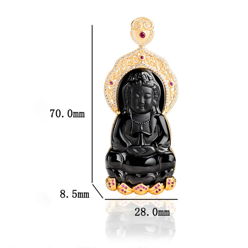 Collana con ciondolo in acciaio al titanio Buddha Stones in giada nera naturale Kwan Yin Avalokitesvara Wealth - Image 10