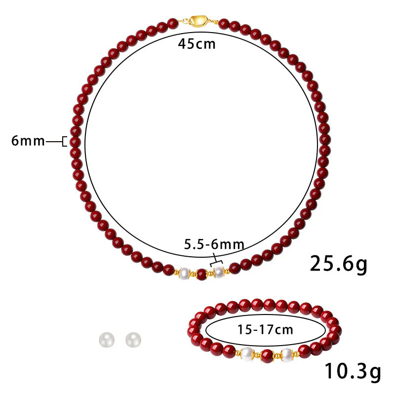 Buddha Stones 925 Sterling Silver Natural Cinnabar Pearl Blessing Collana Ciondolo Bracciale Orecchini Gioielli Set - Image 9
