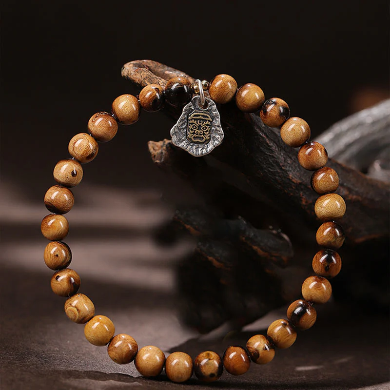 Buddha Stones 925 Sterling Silver Natural Golden Sea Willow Zakiram Dea della Ricchezza Fortuna Fu Carattere Braccialetto di Successo - Image 3