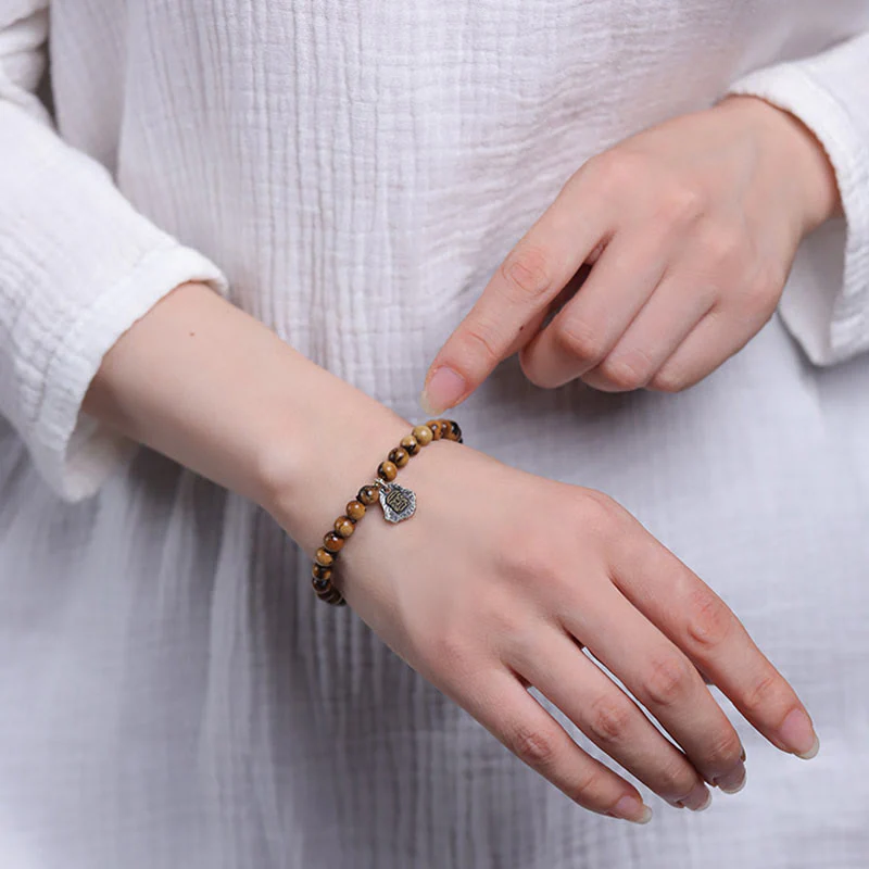 Buddha Stones 925 Sterling Silver Natural Golden Sea Willow Zakiram Dea della Ricchezza Fortuna Fu Carattere Braccialetto di Successo - Image 6
