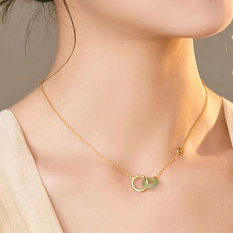 Buddha Stones 925 Sterling Silver Natural Green Aventurina Peace Buckle Bamboo Coin Prosperity Necklace Pendant - Image 5